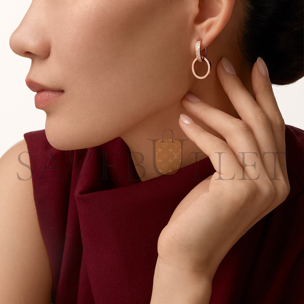 CARTIER LOVE ROSE GOLD EARRINGS, TRANSFORMABLE, SEMI-PAVED N8515240